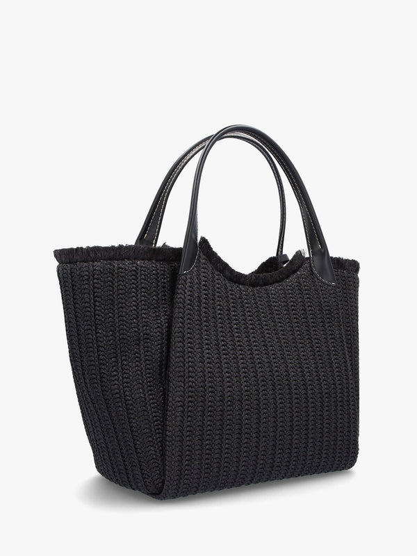 Black Woven Slouchy Beach Shopper Bag