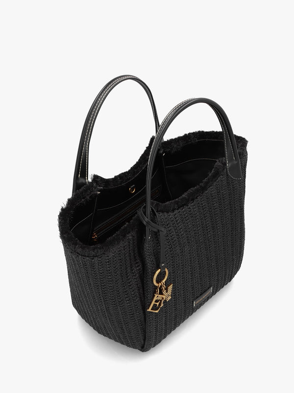 Black Woven Slouchy Beach Shopper Bag