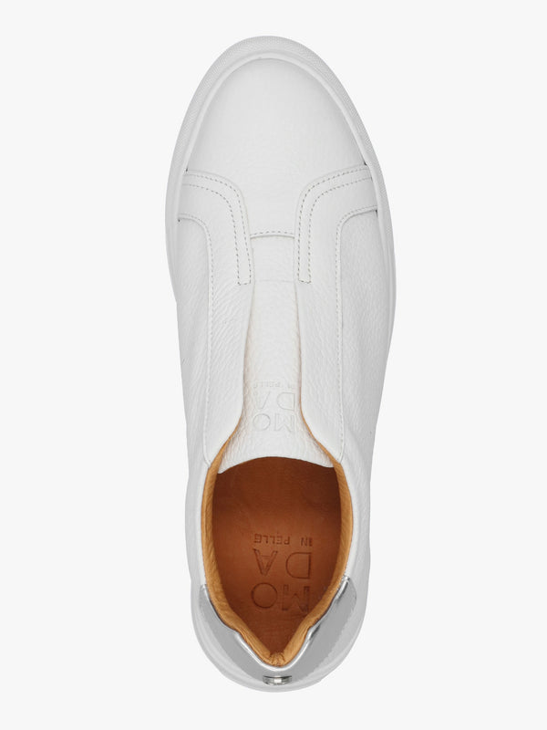 Alber White Leather Laceless Trainers