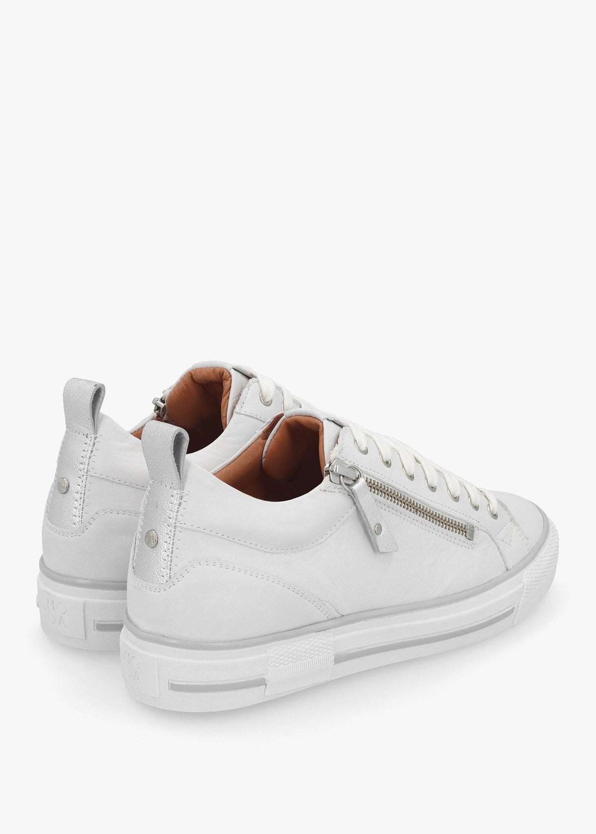 Brayleigh White & Silver Leather Trainers
