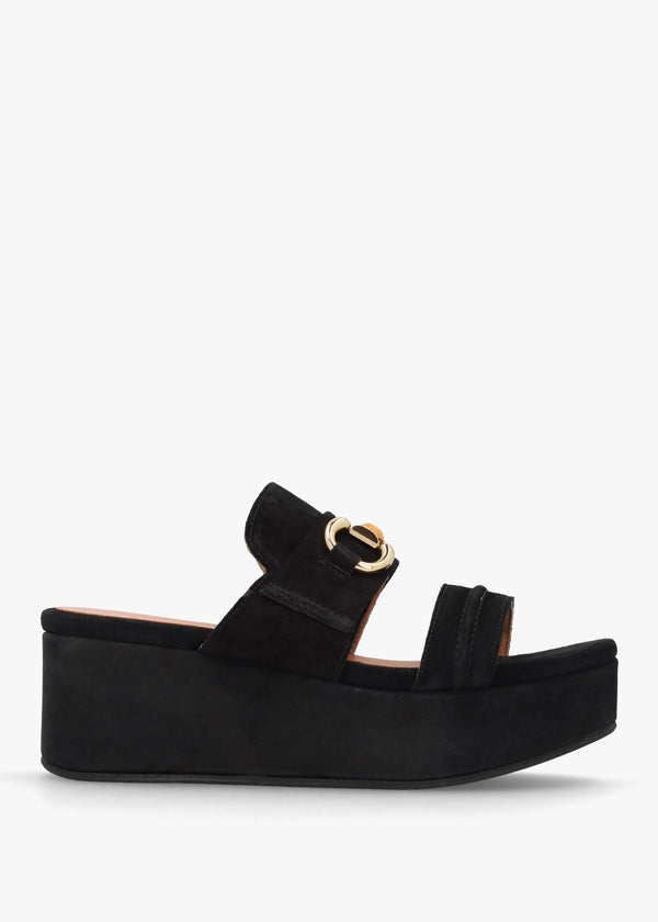 Antibes Black Suede Flatform Mules