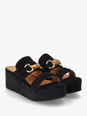 Antibes Black Suede Flatform Mules