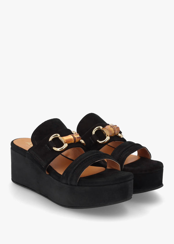 Antibes Black Suede Flatform Mules