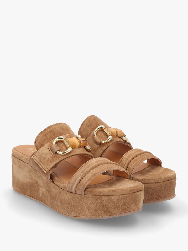 Antibes Tan Suede Flatform Mules