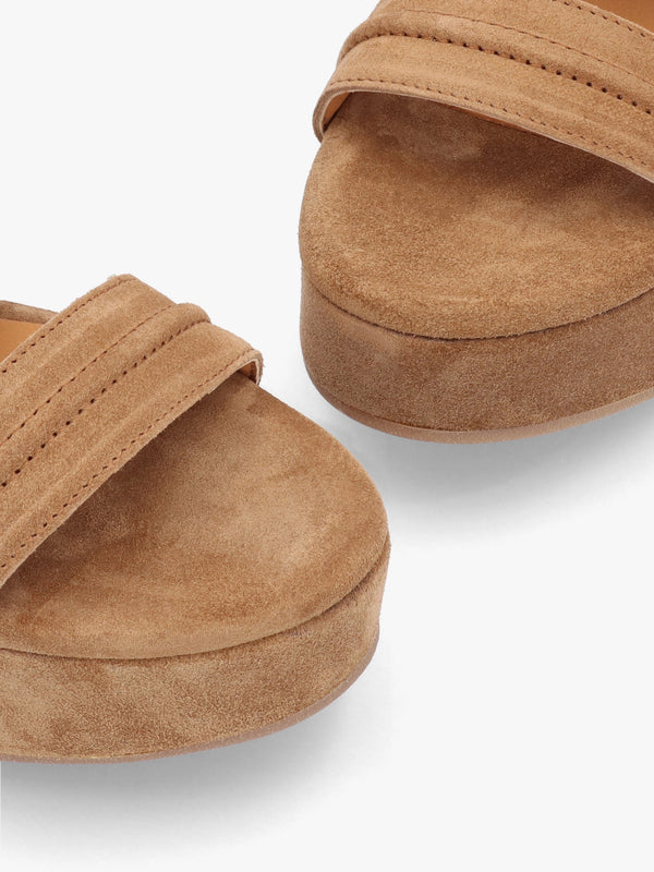Antibes Tan Suede Flatform Mules
