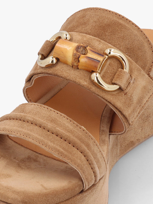 Antibes Tan Suede Flatform Mules