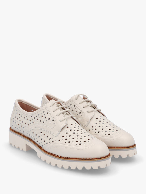 Eloni Off White Leather Lace Up Brogues
