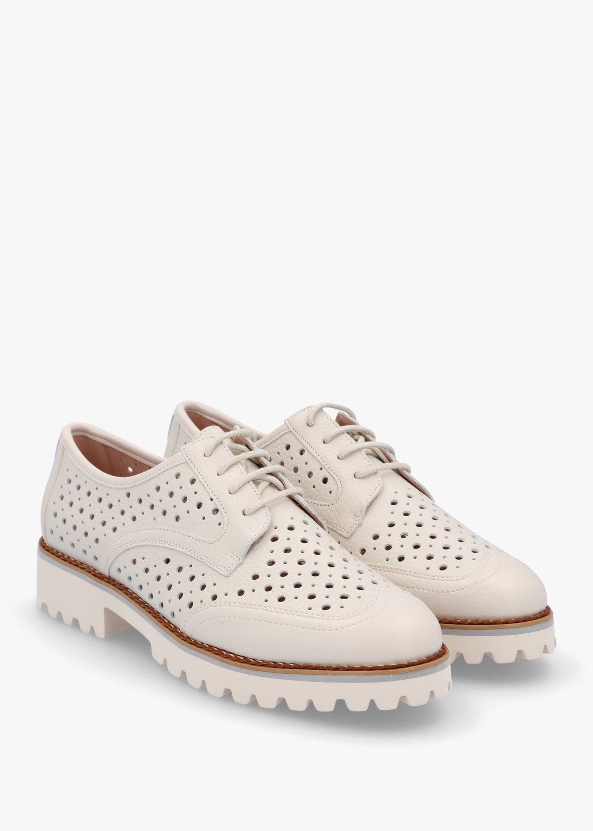 Eloni Off White Leather Lace Up Brogues