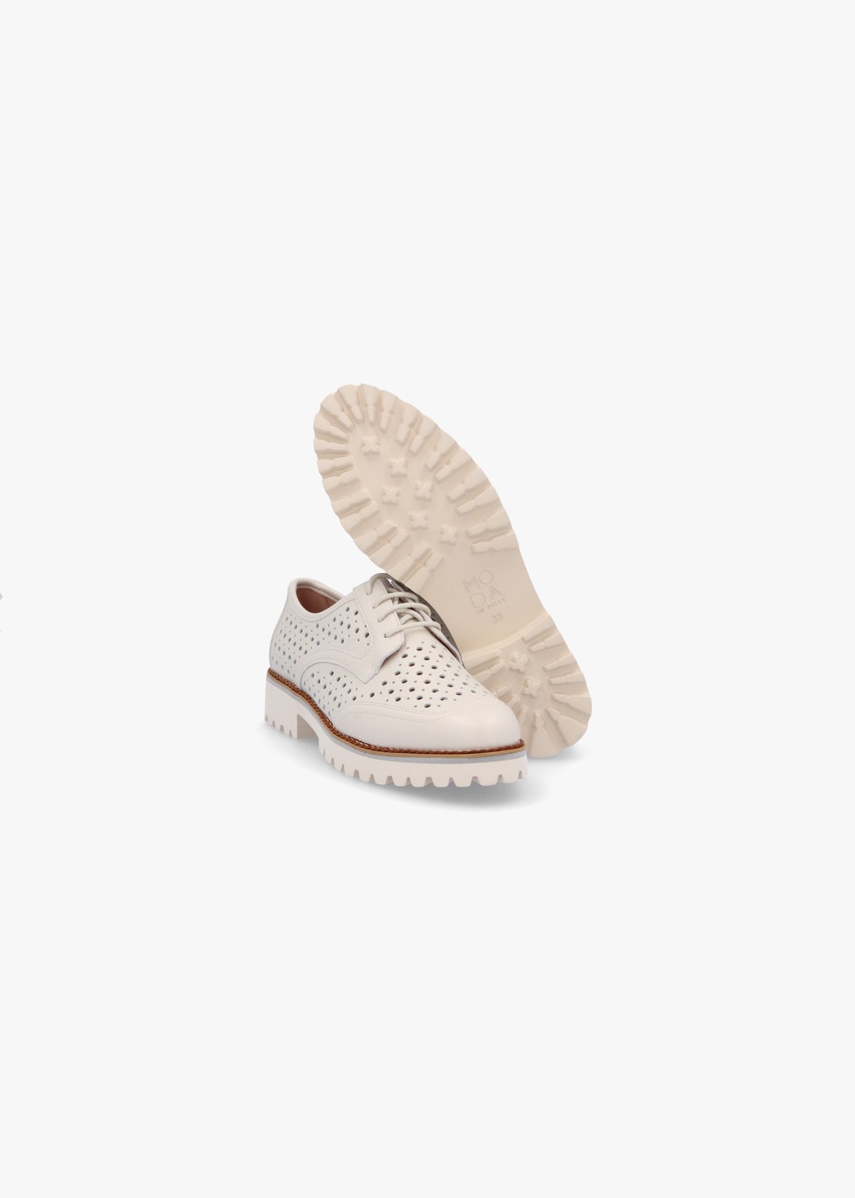 Eloni Off White Leather Lace Up Brogues