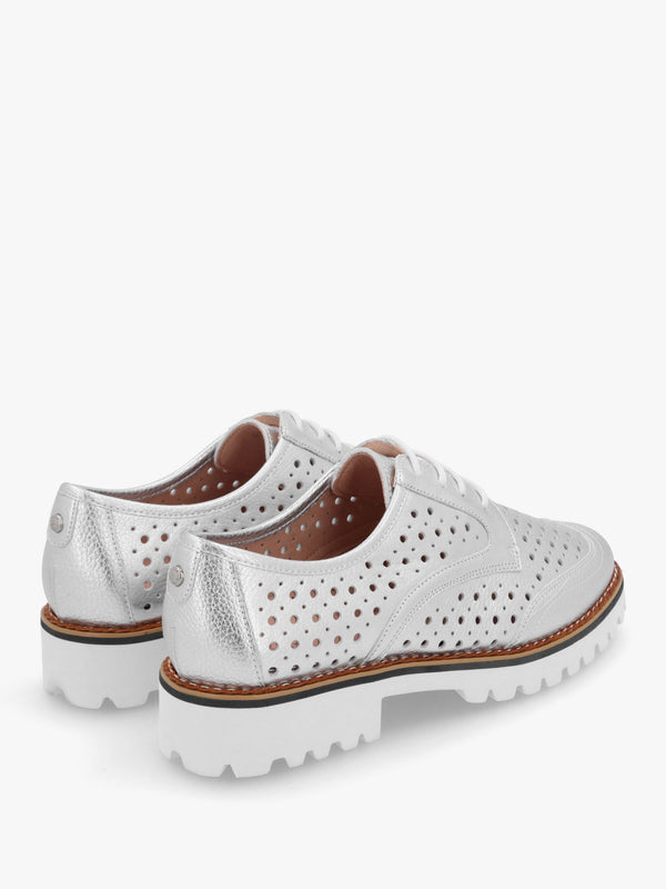 Eloni Silver Metallic Leather Lace Up Brogues