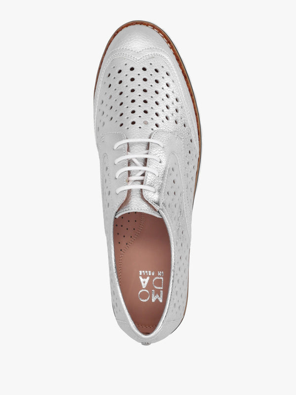 Eloni Silver Metallic Leather Lace Up Brogues