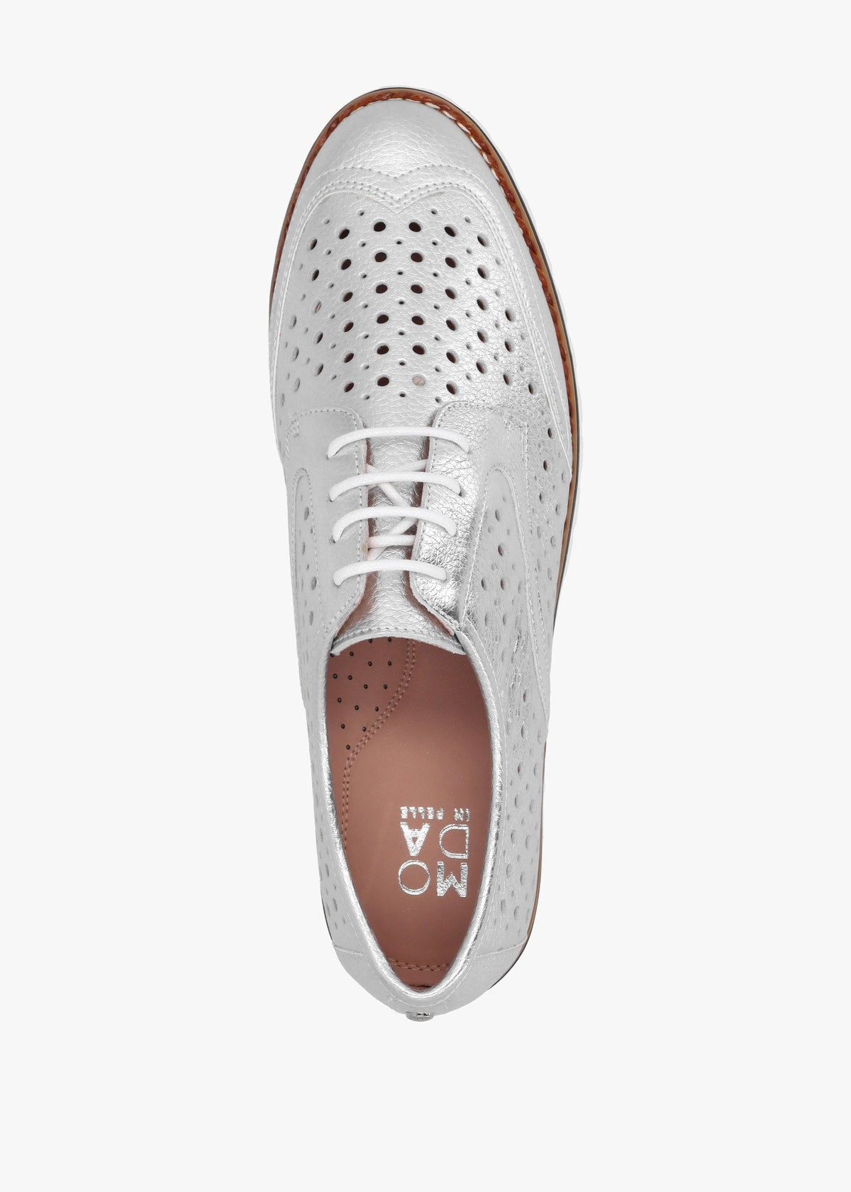 Eloni Silver Metallic Leather Lace Up Brogues
