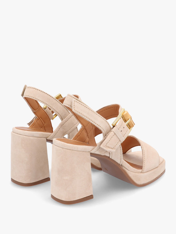 Athens Beige Suede Block Heel Platform Sandals