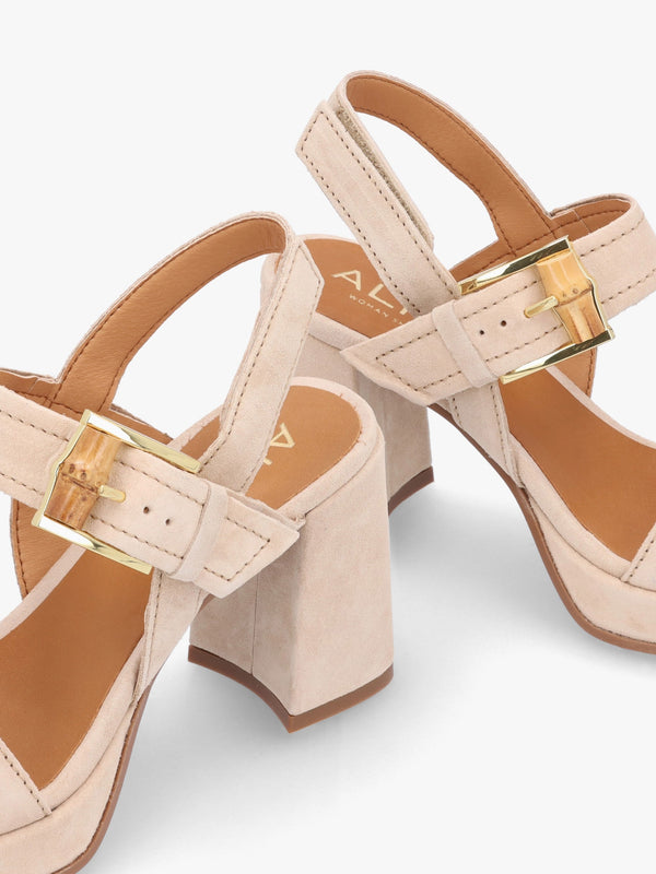 Athens Beige Suede Block Heel Platform Sandals