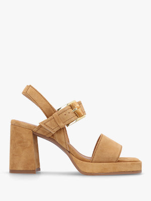 Athens Tan Suede Block Heel Platform Sandals
