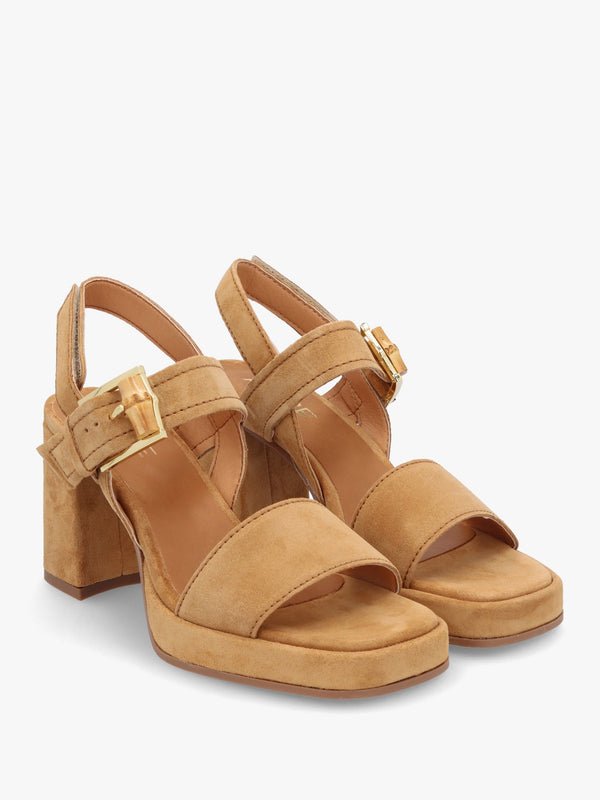 Athens Tan Suede Block Heel Platform Sandals