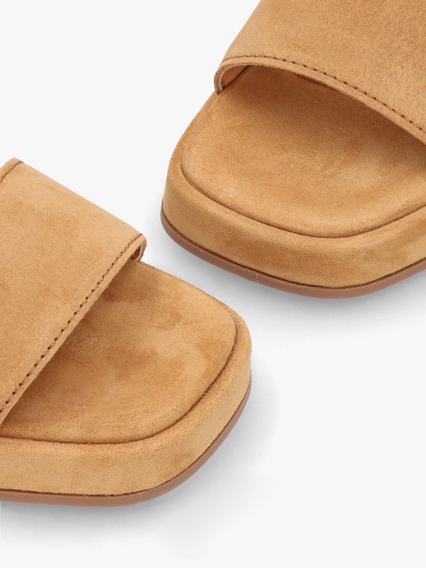 Athens Tan Suede Block Heel Platform Sandals