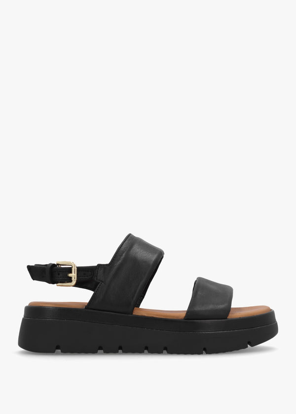 Netty Black Leather Chunky Sandals
