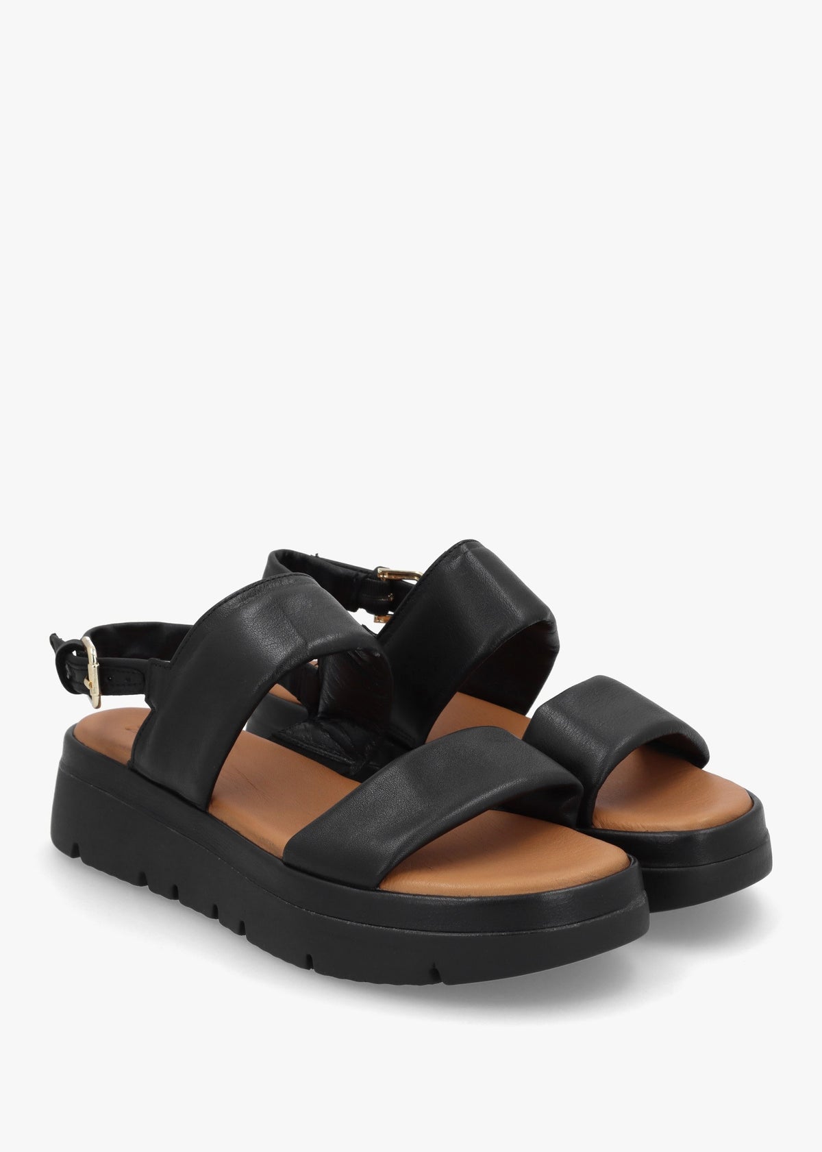 Netty Black Leather Chunky Sandals