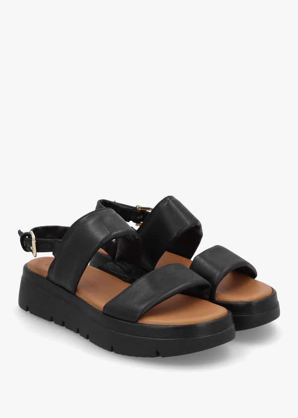 Netty Black Leather Chunky Sandals