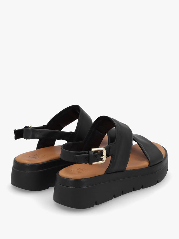 Netty Black Leather Chunky Sandals