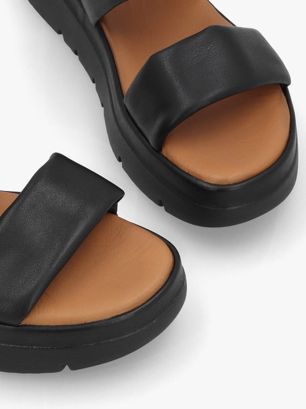 Netty Black Leather Chunky Sandals