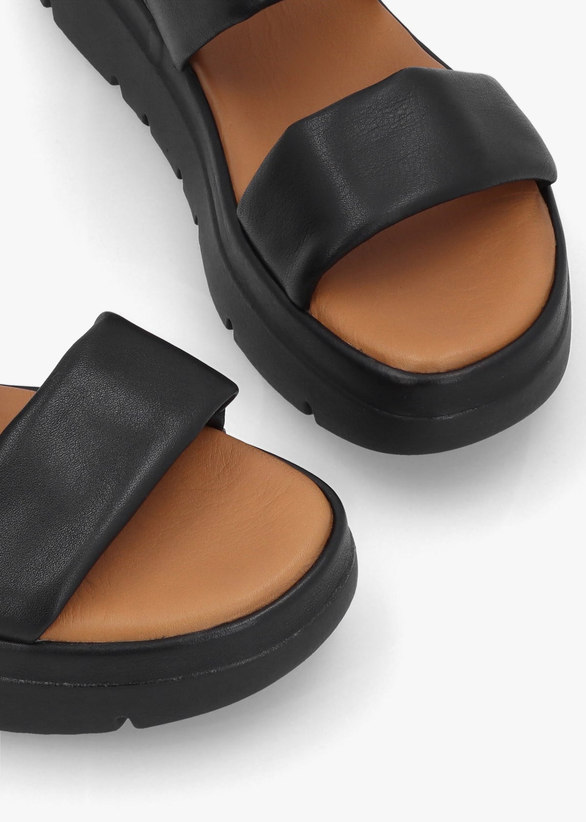 Netty Black Leather Chunky Sandals