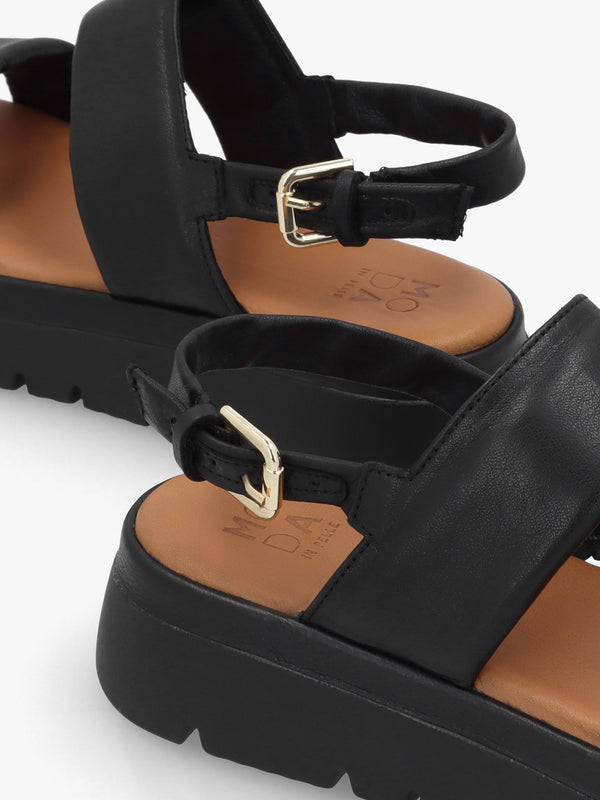 Netty Black Leather Chunky Sandals