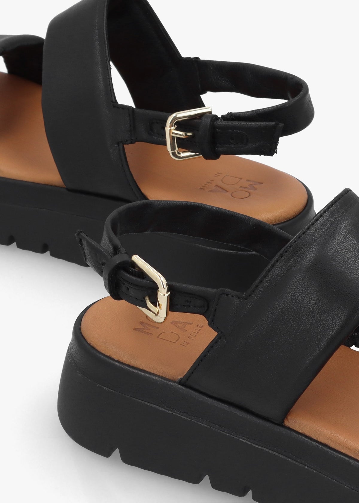Netty Black Leather Chunky Sandals
