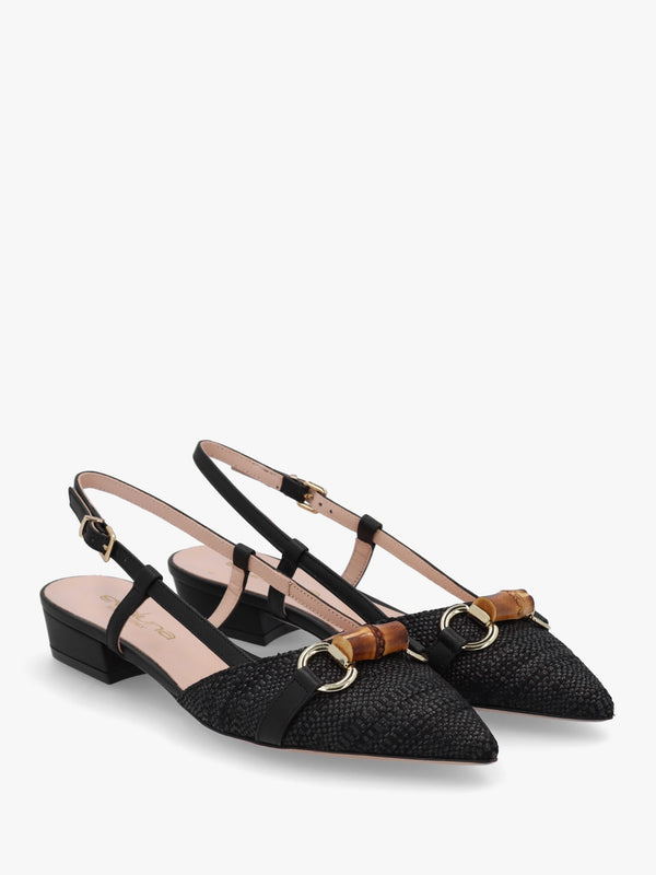 Black Woven Pointed Toe Flat Sandals