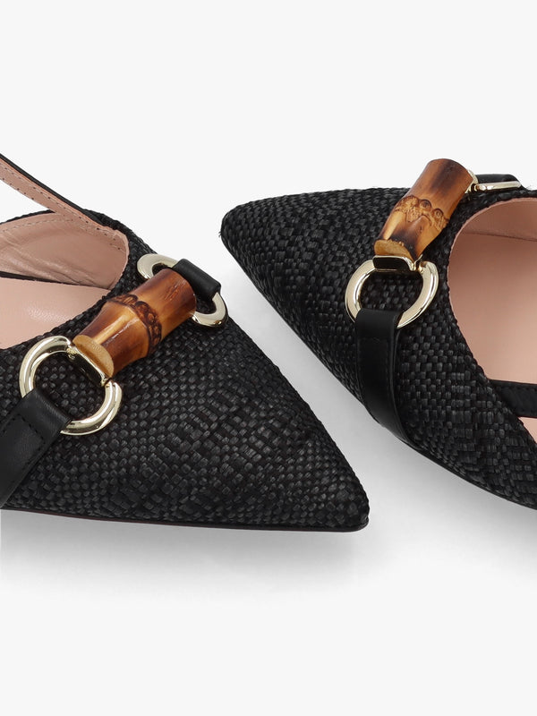 Black Woven Pointed Toe Flat Sandals