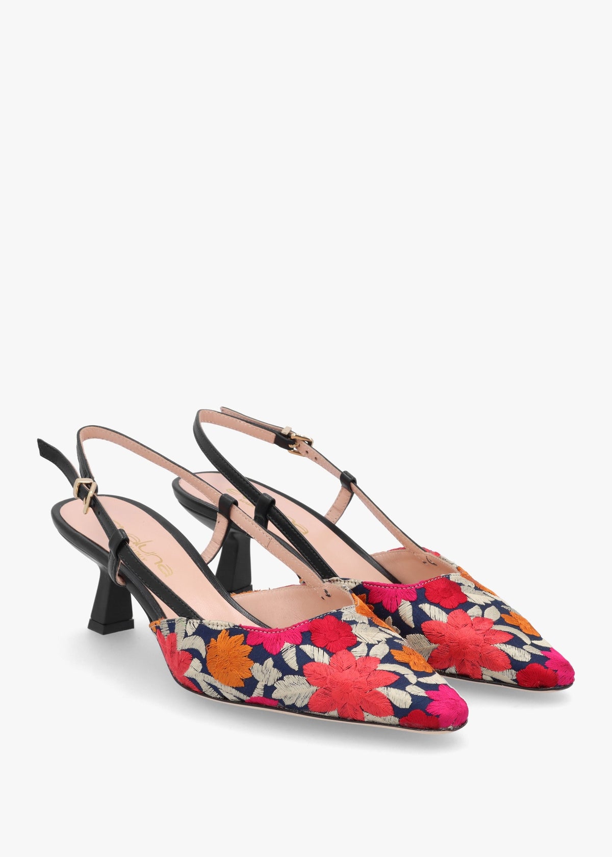 Multicoloured Floral Embroidered Closed Toe Low Heeled Sandals