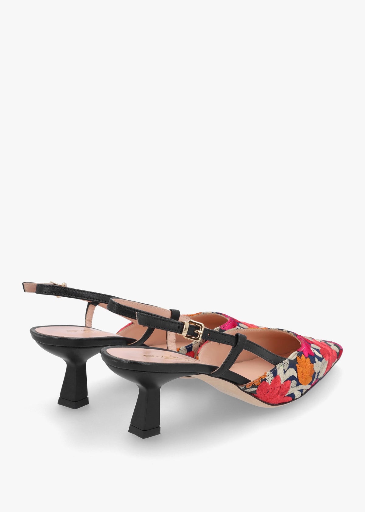 Multicoloured Floral Embroidered Closed Toe Low Heeled Sandals