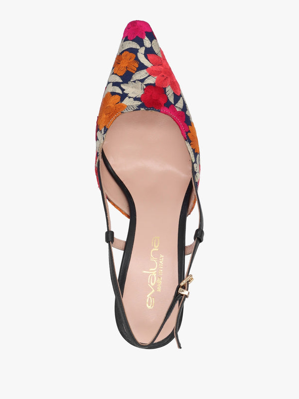 Multicoloured Floral Embroidered Closed Toe Low Heeled Sandals
