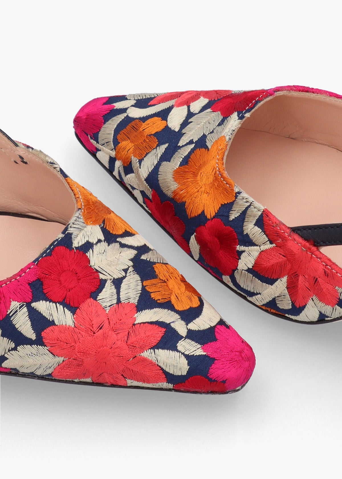 Multicoloured Floral Embroidered Closed Toe Low Heeled Sandals