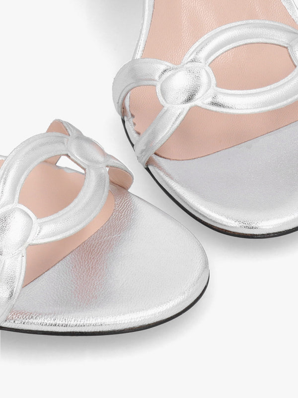 Silver Metallic Cut Away Heeled Sandals