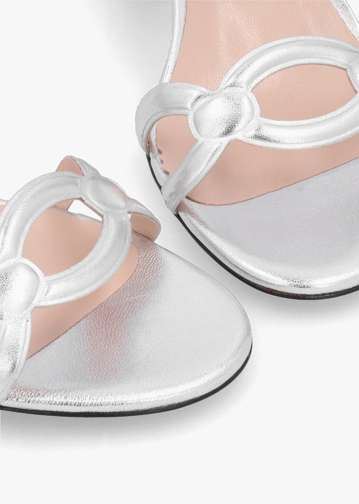 Silver Metallic Cut Away Heeled Sandals