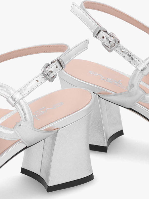 Silver Metallic Cut Away Heeled Sandals
