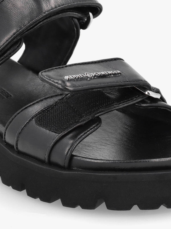 Skill Black Leather Chunky Sandals