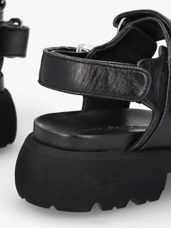 Skill Black Leather Chunky Sandals