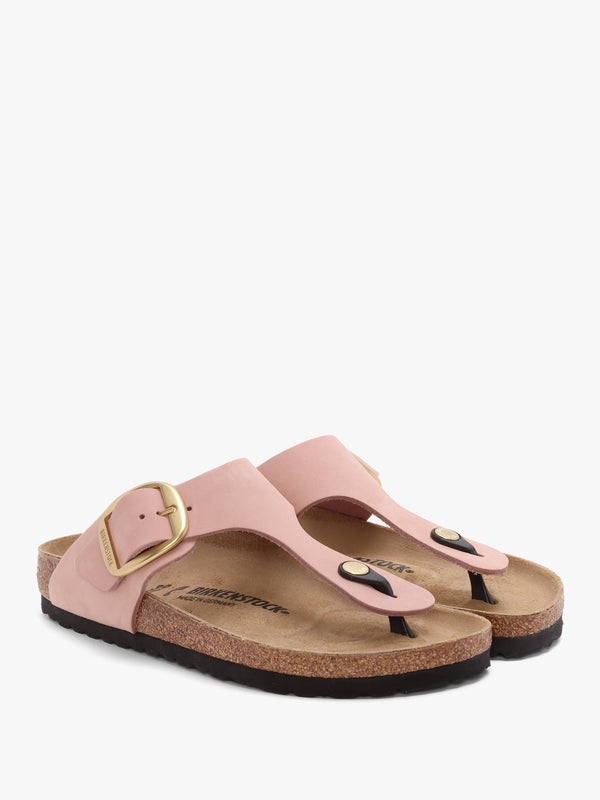 Gizeh Big Buckle Soft Pink Nubuck Leather Toe Post Sandals