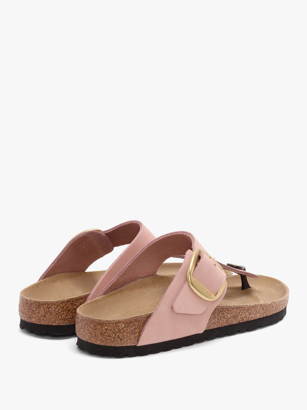 Gizeh Big Buckle Soft Pink Nubuck Leather Toe Post Sandals