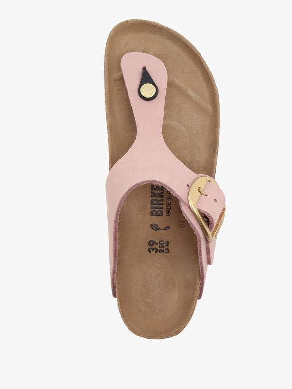 Gizeh Big Buckle Soft Pink Nubuck Leather Toe Post Sandals