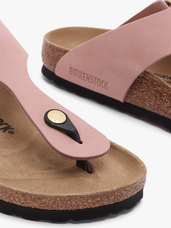 Gizeh Big Buckle Soft Pink Nubuck Leather Toe Post Sandals