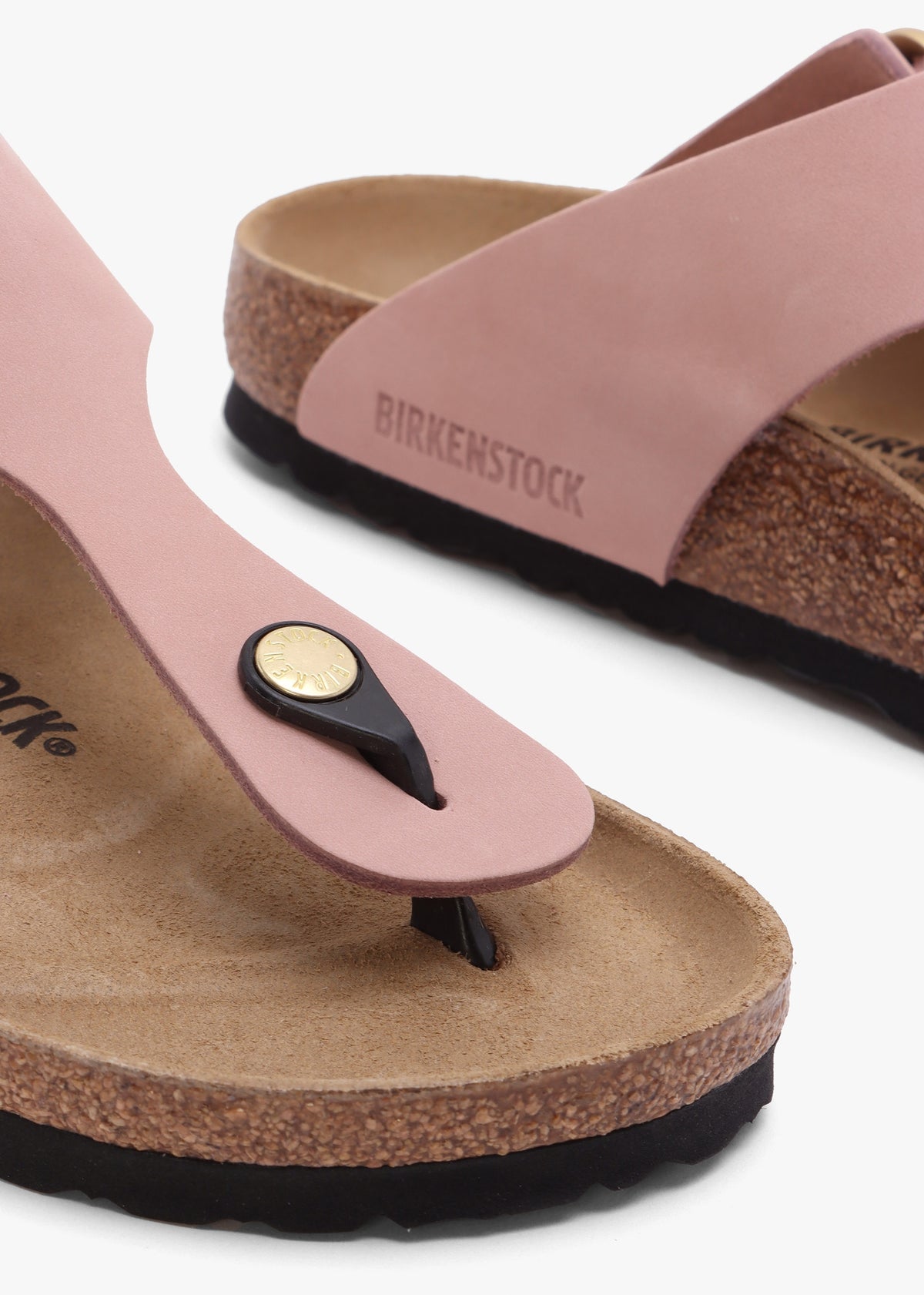 Gizeh Big Buckle Soft Pink Nubuck Leather Toe Post Sandals