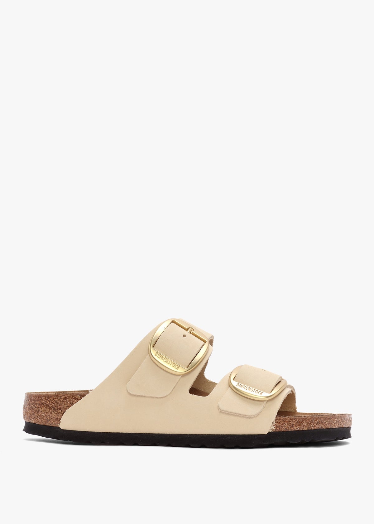 Arizona Big Buckle Ecru Nubuck Leather Two Bar Mules