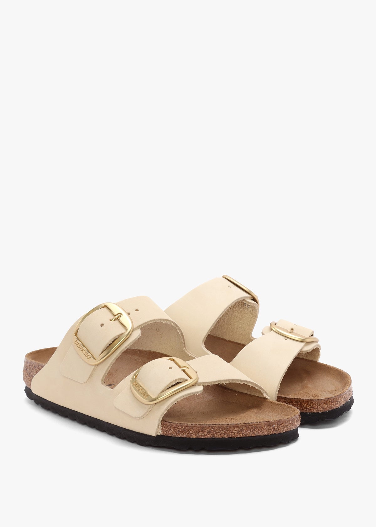 Arizona Big Buckle Ecru Nubuck Leather Two Bar Mules