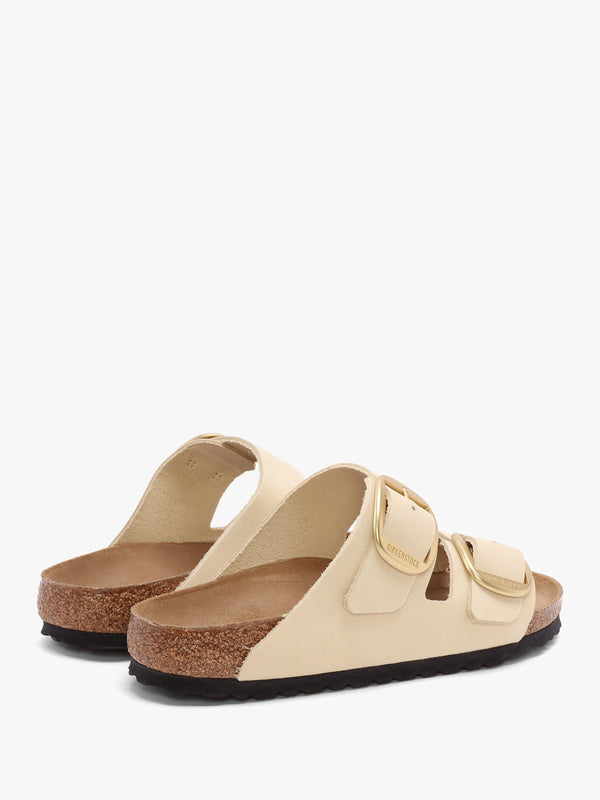Arizona Big Buckle Ecru Nubuck Leather Two Bar Mules