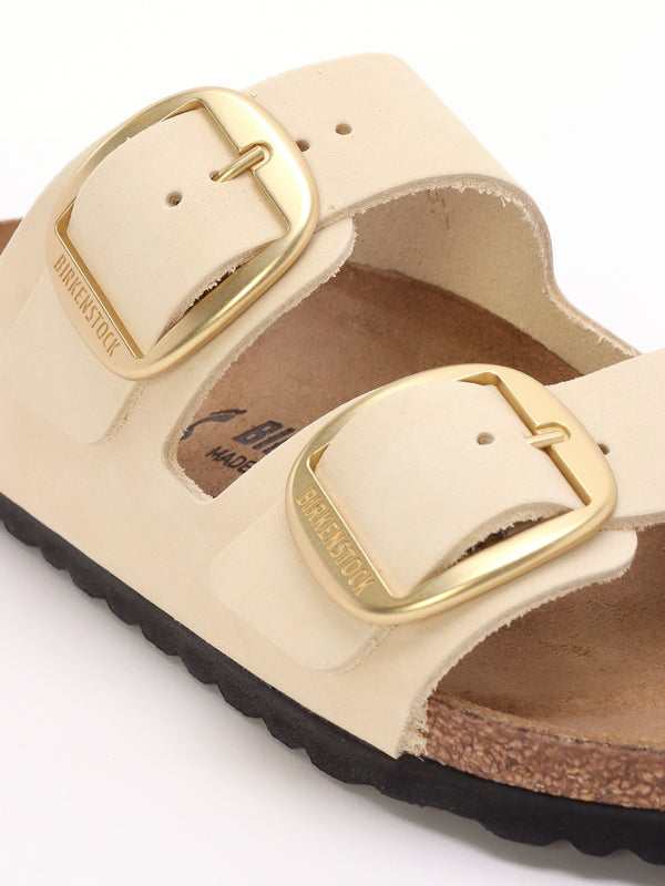 Arizona Big Buckle Ecru Nubuck Leather Two Bar Mules