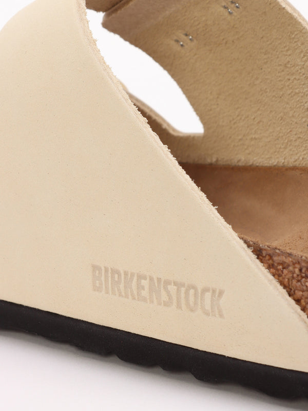 Arizona Big Buckle Ecru Nubuck Leather Two Bar Mules